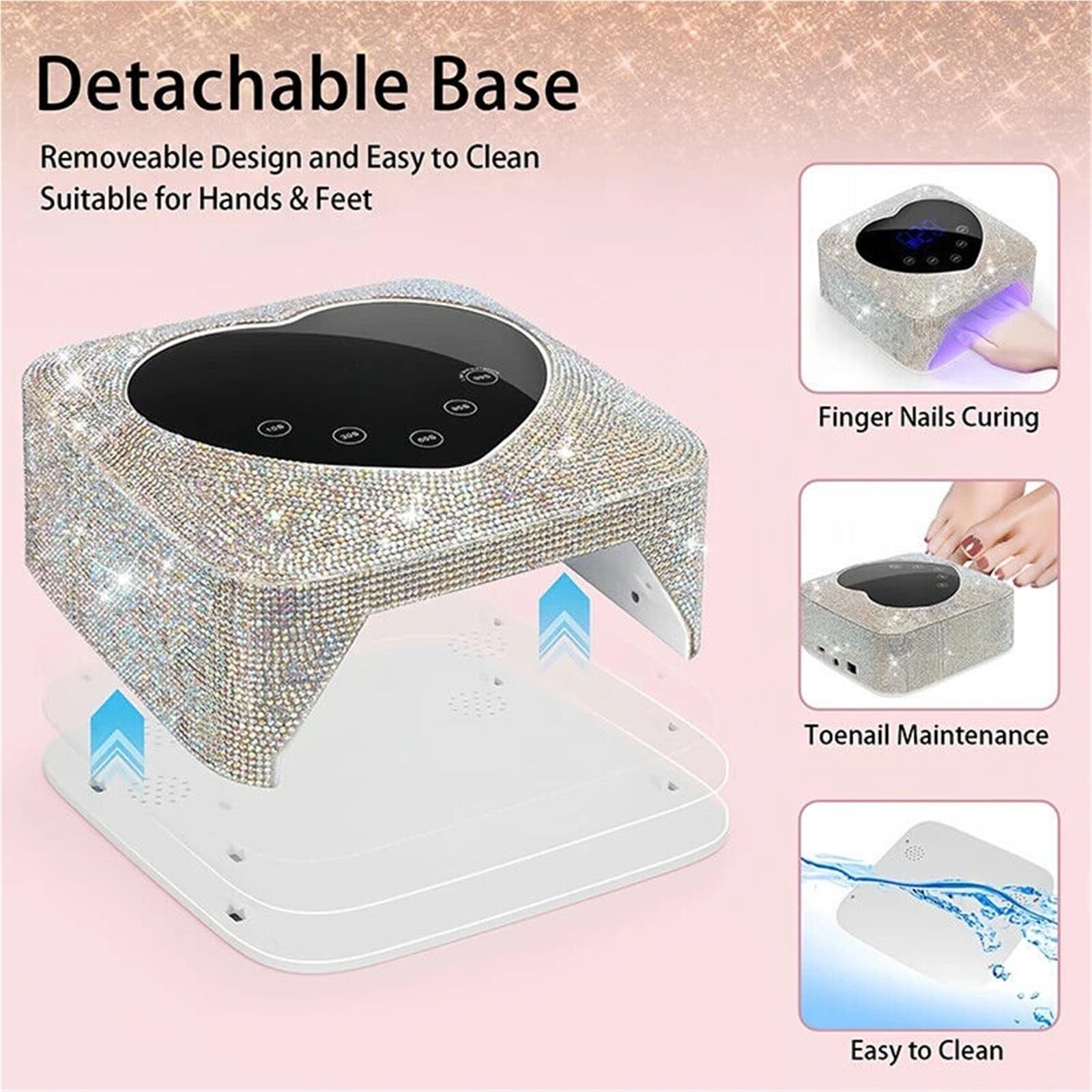 Lampa LED do paznokci, 30-diodowa akumulatorowa lampa UV do paznokci LED 72W, światło, serce z kryształkami i diamentowym żelem, suszarka, narzędzie manicure
