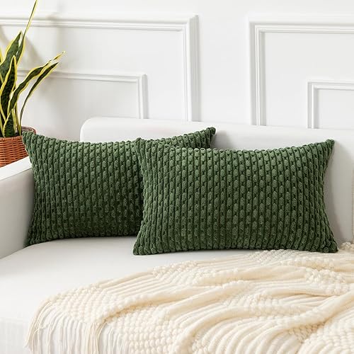 Vista 65 de Kevin Textile - Juego de 2 fundas decorativas para cojines, de pana y con moderno estilo campestre bohemio a rayas para decorar hogar, sofá, cama