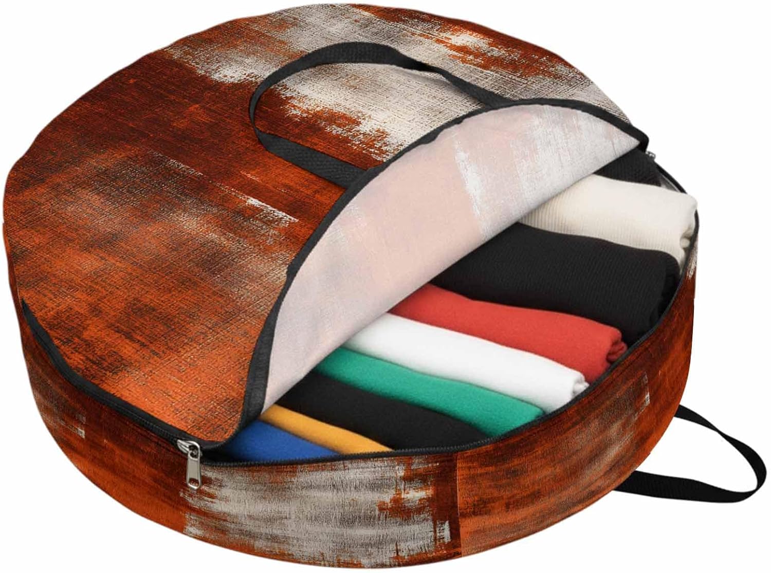Abstract Collage Theme Round Storage Bag 36 Inch, Vintage Red Oil Painting Texture Clothes Storage Container with Handles Heavy Duty Organizer for Comforter, Bedding & Holiday Wreaths