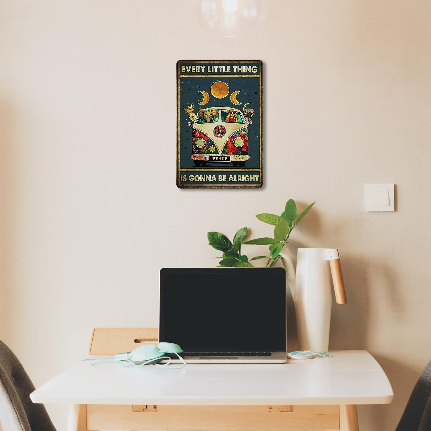 Fmcmly Every Little Thing is Gonna Be Alright Vintage Tin Signs Hippie Boho Wall Art Encouragement Gifts for Women Home Kitchen Office Bedroom Living Room Cafes Wall Decor 8x12 Inch image 5