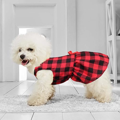 Miniatura 2 de Vestidos de perro a cuadros de búfalo, ropa para perro con corbatín lindo, ropa de algodón suave para Navidad, disfraz de perro para perros