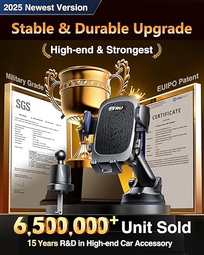 Miniatura 2 de YRU Verdadero soporte de teléfono de grado militar succión de rotación de 360 2025 Ultimate Car Phone Mount 90 libras más seguro y más fuerte y