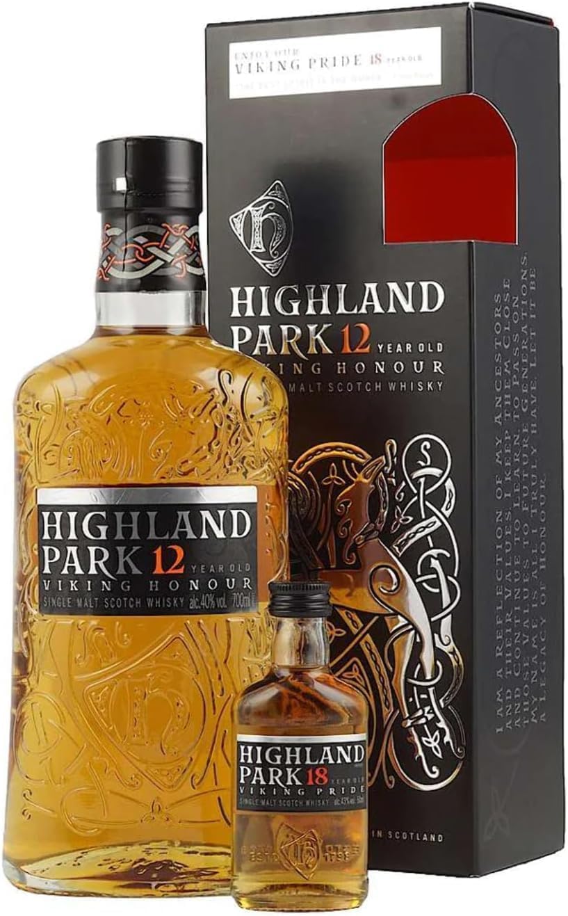 Highland Park 12 Jahre und 18 Jahre Mini | Viking Honour mit Geschenkverpackung | Single Malt Scotch Whisky | vollmundiger, rauchiger Geschmack | mit der Wikinger-Seele | 40 % Vol | 700 ml