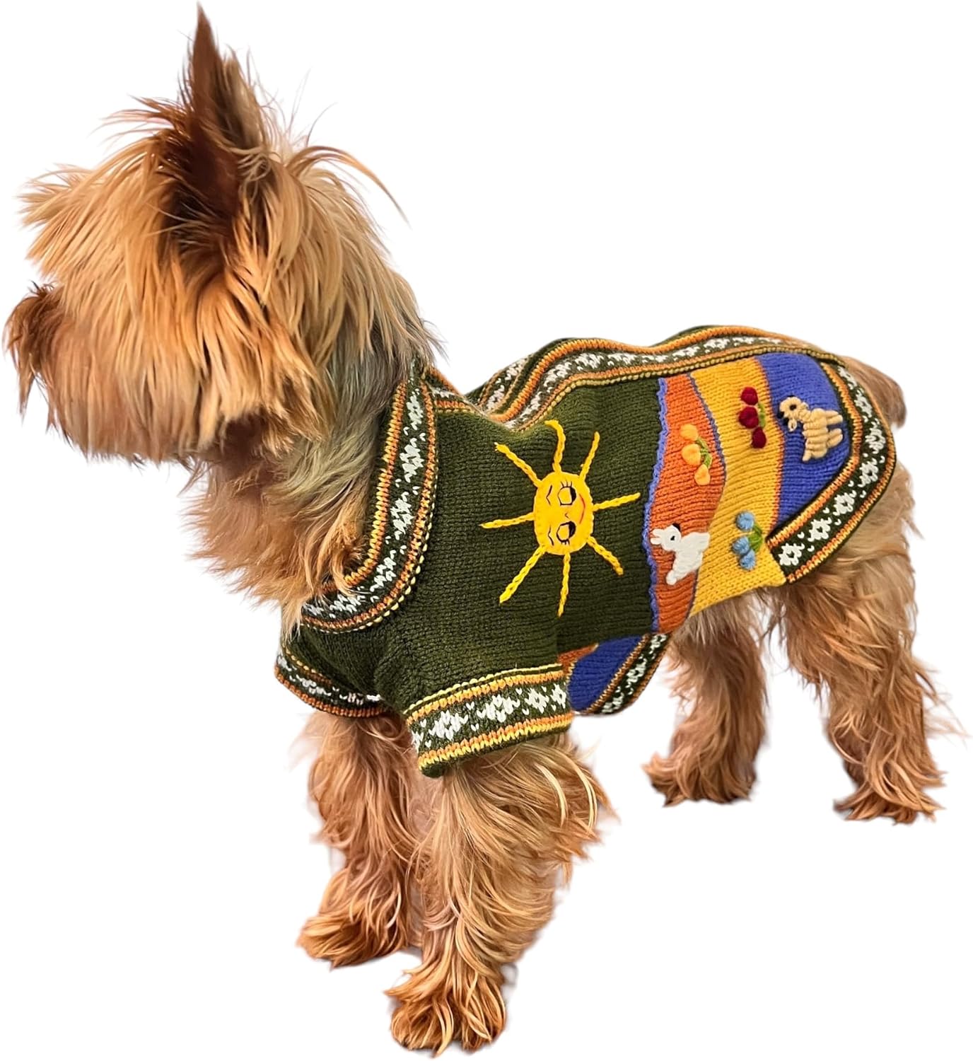 Handmade Peruvian luxury dog sweater. MILITARY GREEN COLOR. SIZE 4 for dogs approx. 8-120lbs.