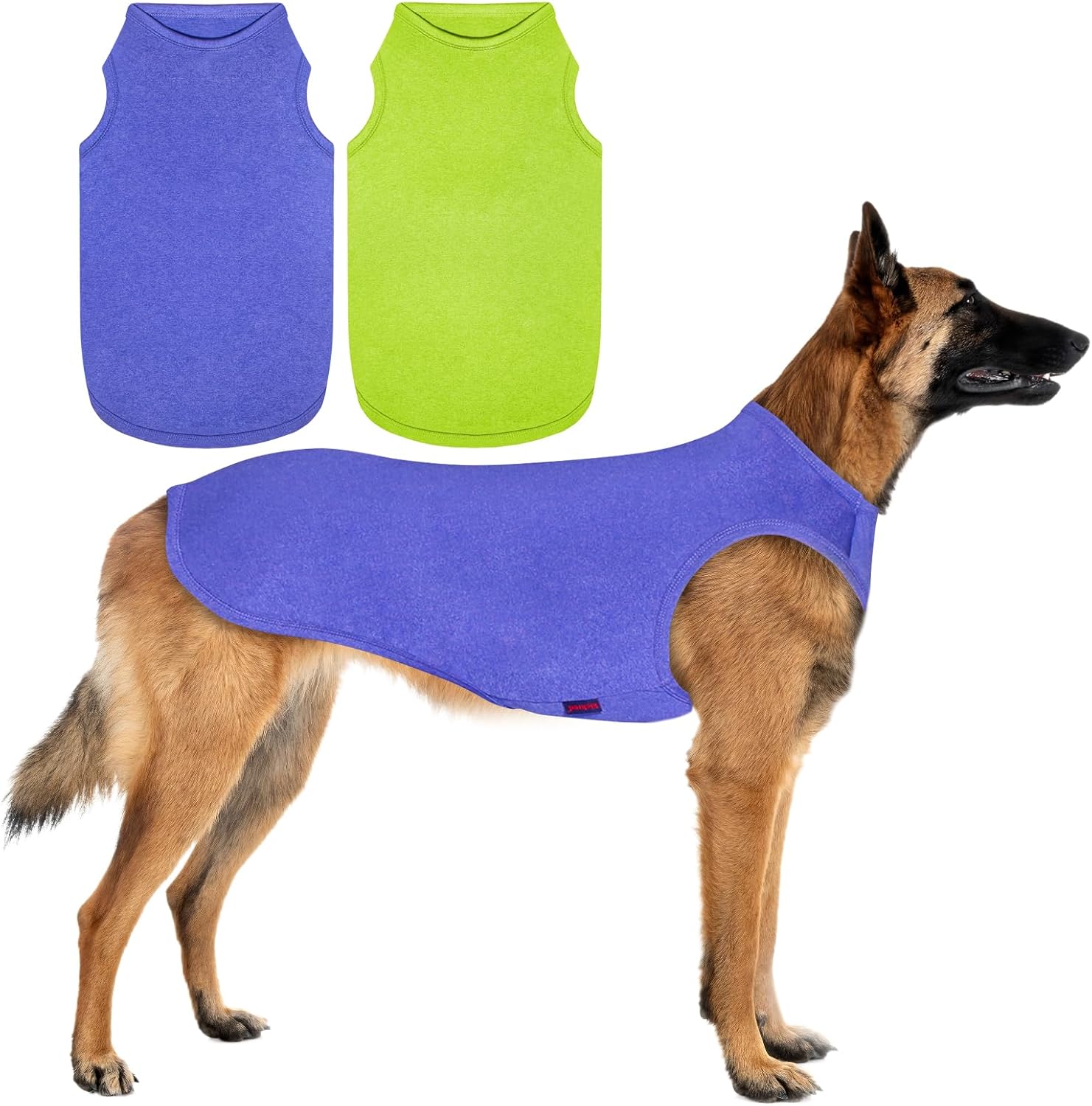 2 Pack Dog Shirts, Quick Dry Breathable Dog Clothes Pet Sleeveless Vest, Summer Stretchy Tank Top T-Shirts for Large Dogs, Deep Blue Dark Green (S)