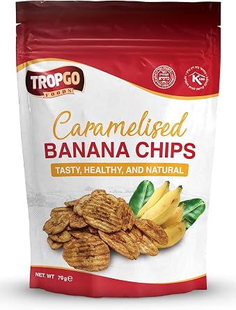 Tropgo Caramelised Banana Chips   Dried Fruit in a Resealable and Recyclable Bag   Quick Energy Boost & Wholesome Trail Mix   Ready-to-Eat Dehydrated Fruit Snacks for Kids and Adults 70g