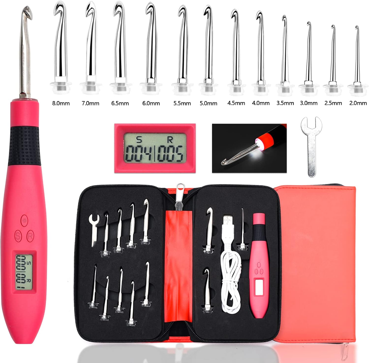 Counting Crochet Hook Set, Rechargeable Crochet Hook with