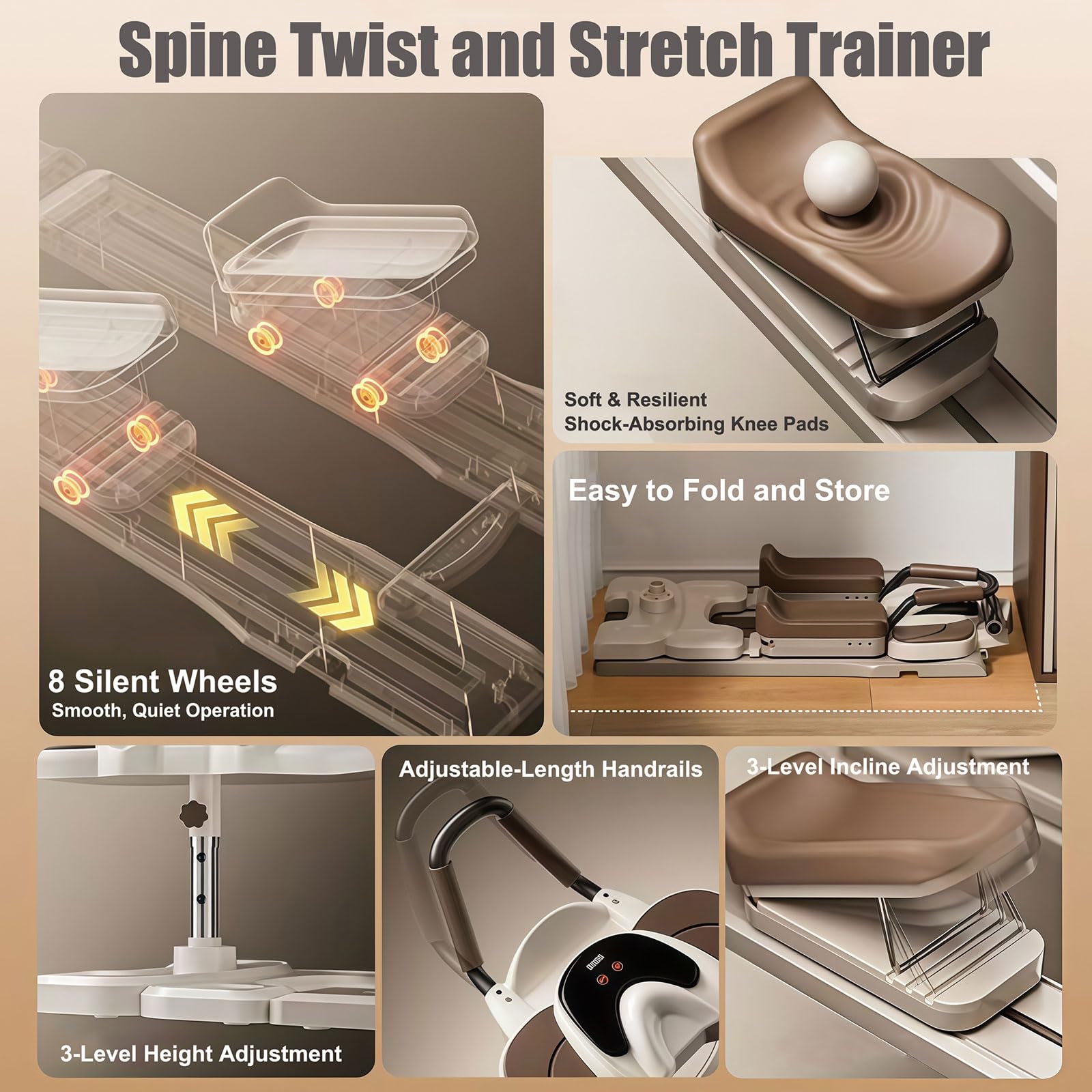 Crawling Machine, Spine Twist & Stretch Trainer, Maquina De Abdominales, Máquina De Reptación - 3 Niveles De Altura Ajustables Y Pantalla Digital, Entrenador De Estiramiento Y Torsión De Columna