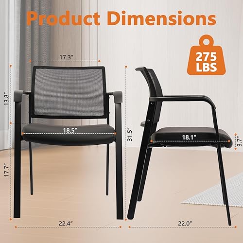 Miniatura 3 de CLATINA Silla de oficina apilable, sillas de invitados con respaldo de malla con cómodos brazos de asiento de cuero, silla de escritorio ergonómica