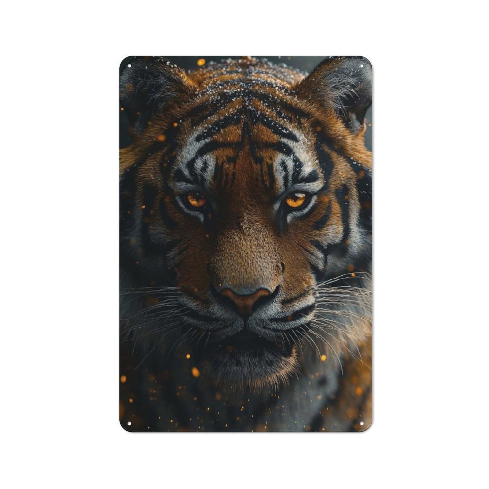 Junmoney Style-21 Tiger Portrait With Golden Eyes Vintage Tin Sign 30X20cm For Café Or Restaurant, Suited To Café Owners And Decorators