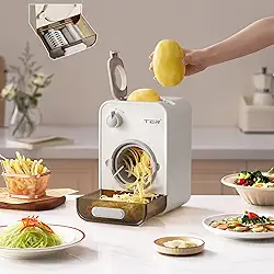 TER Ralador De Queijo Elétrico Com 5 Lâminas – Triturador De Vegetais 5 Em 1 Para Cenouras, Batatas E Muito Mais, Calibre Grande De 110 Mm, Caixa De Armazenamento De Lâminas Integrada, Ralar Rápido
