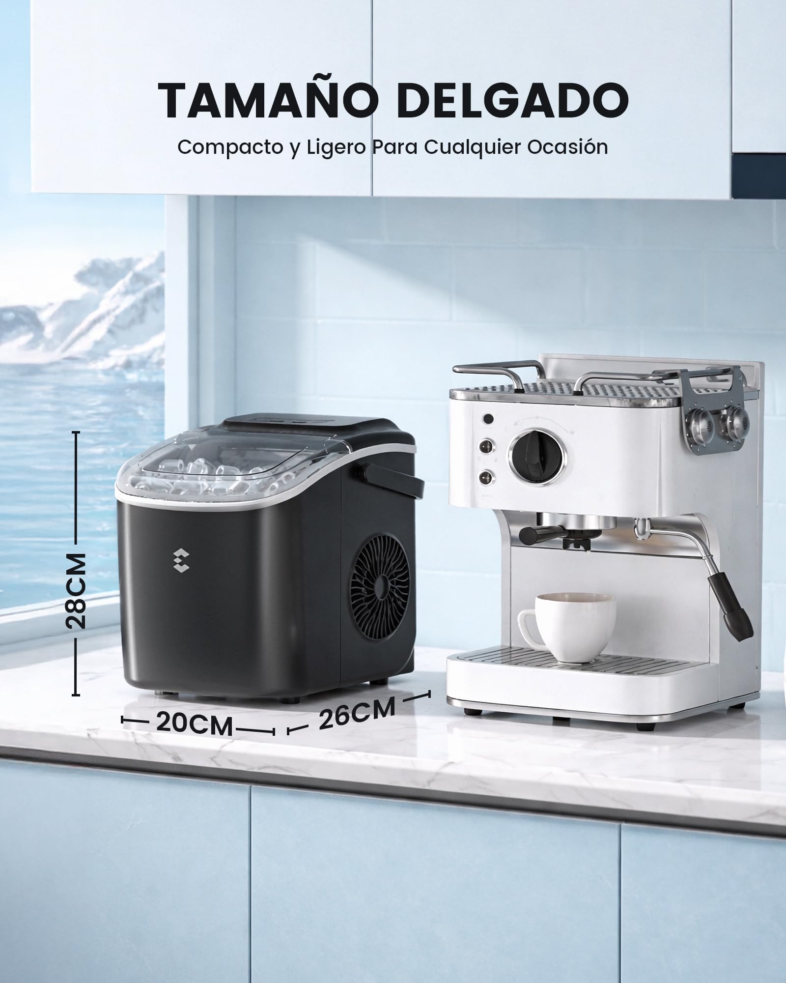 EASYERA Máquina de Hielo, Portatile e Compatta, 12 Kg/24 Koras, Cubetti di Ghiaccio in 6 Min, 2 Tamaños de Hielo, Máquina de Hielo Autolimpiante, Maquina de Hielo Para Casa el Hogar/Fiesta/Cocina/Bar