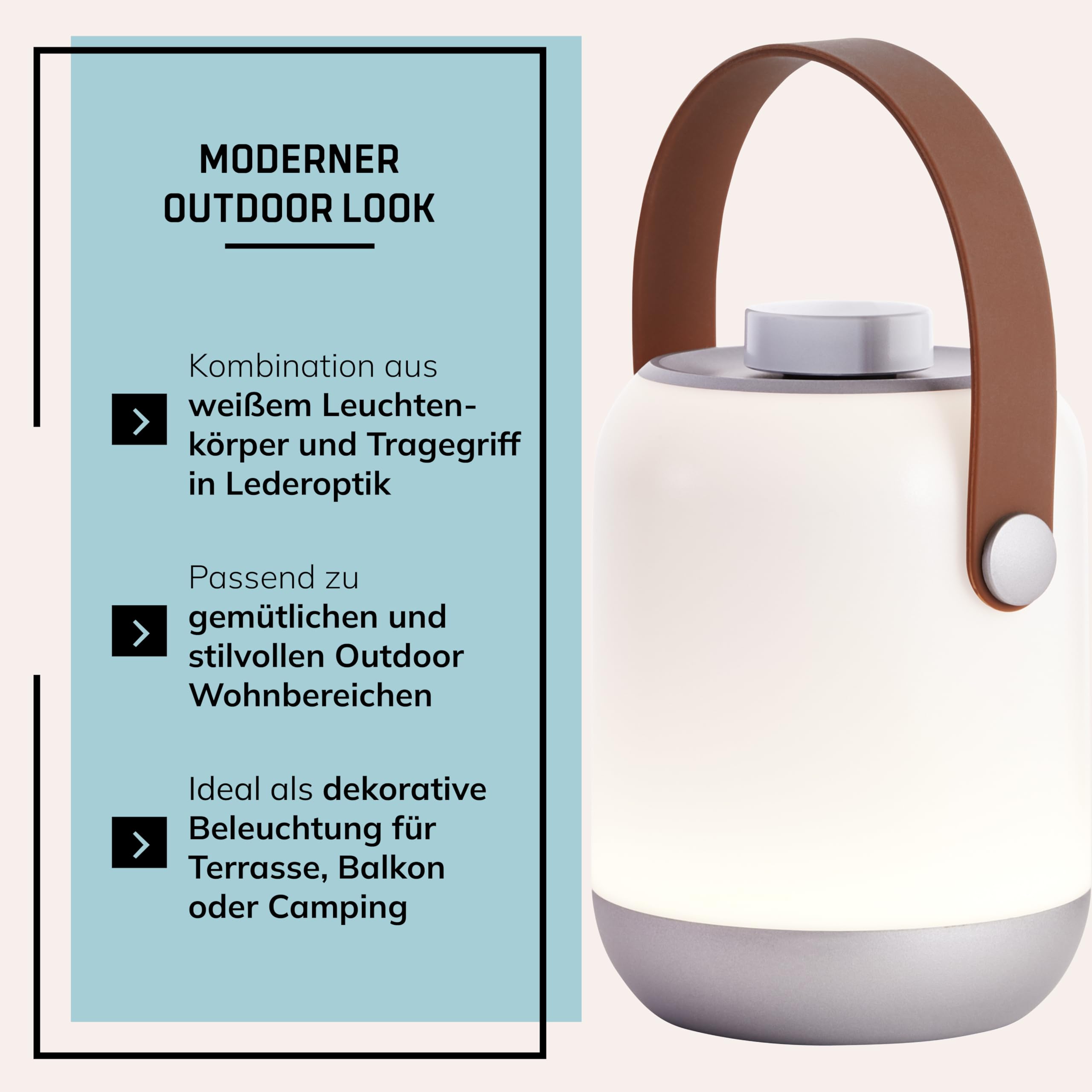 Lightbox LED Tischlampe Outdoor - Akku Tischlampe kabellos & dimmbar - IP44 Gartenlampe, Camping Tischlampe - warmweiß 200 lm - 90h Leuchtdauer USB aufladbar