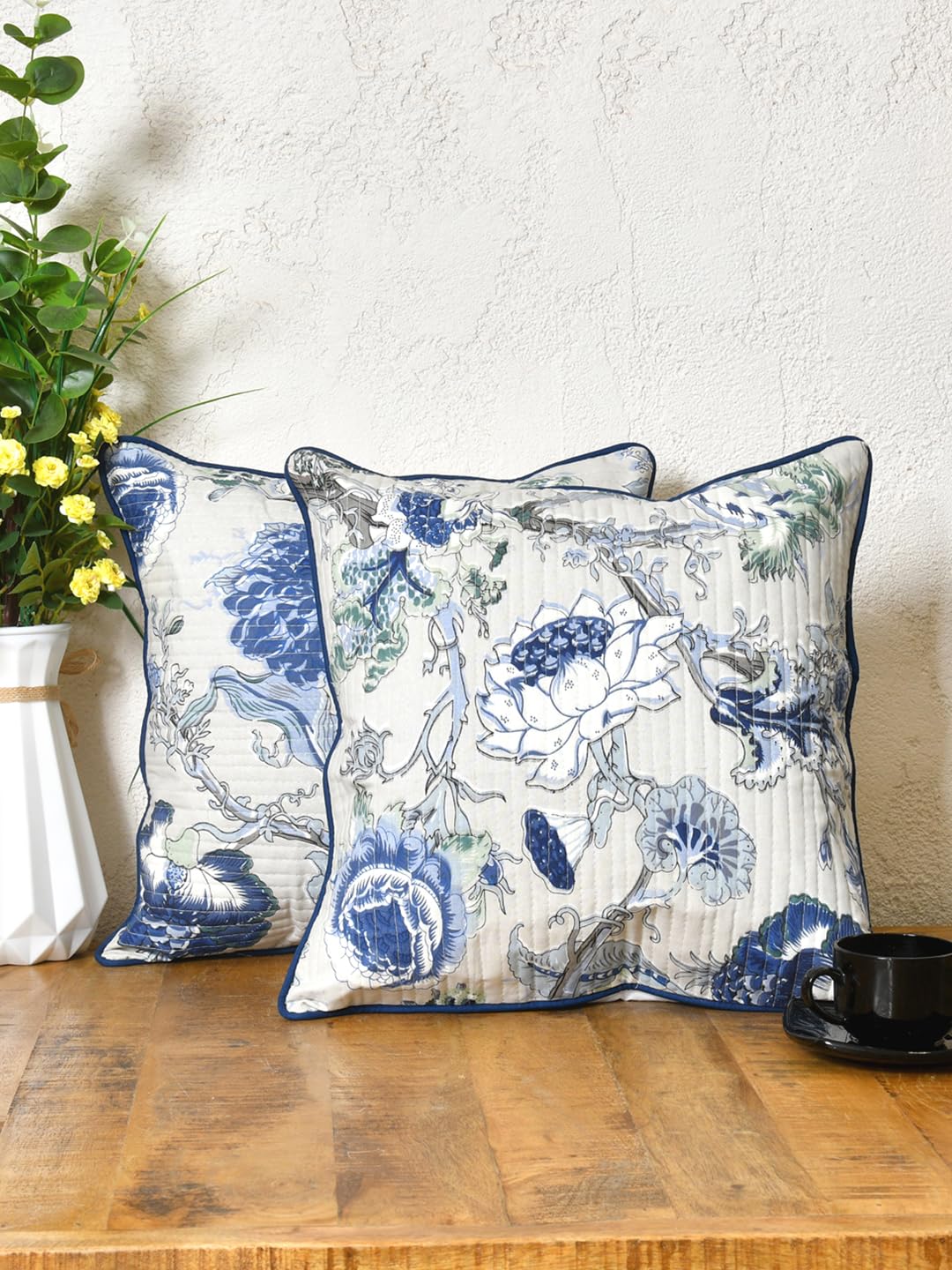 Clasiko Cotton Cushion Covers Set of 2; 12x12 Inches; Blue Flowers (B0D33QRY6L) Amazon Price History, Amazon Price Tracker