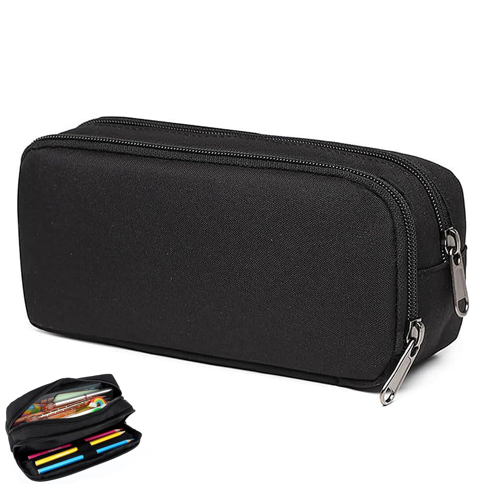 Black Pencil Case, Black Stationery Pencil Case Bag, for School Office Stationary Supplies Storage