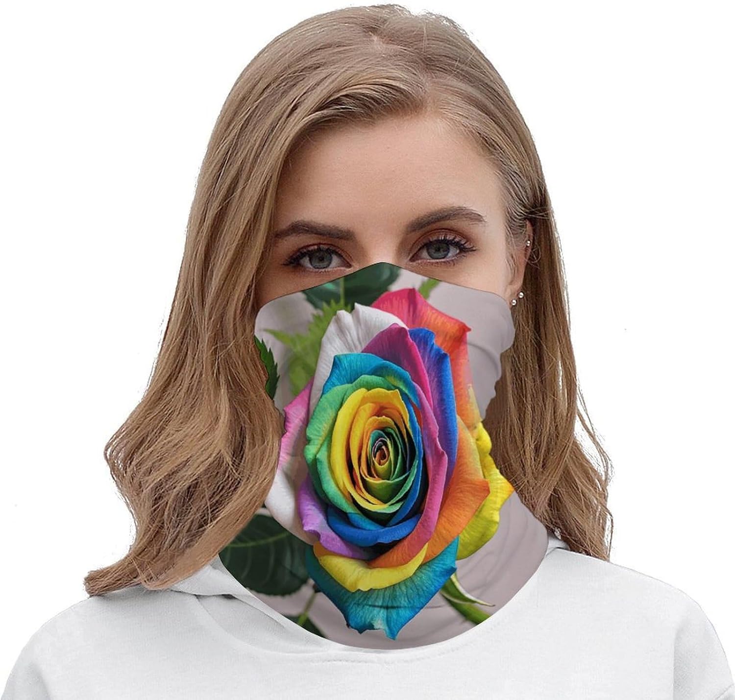 Rainbow Rose Neck Gaiter Bandana Windproof Breathable Face Mask Cover Face Cover Cold Weather Gator Scarf Winter Neck Warmer Gaiter Half Balaclava Scarf Mask for Men Women