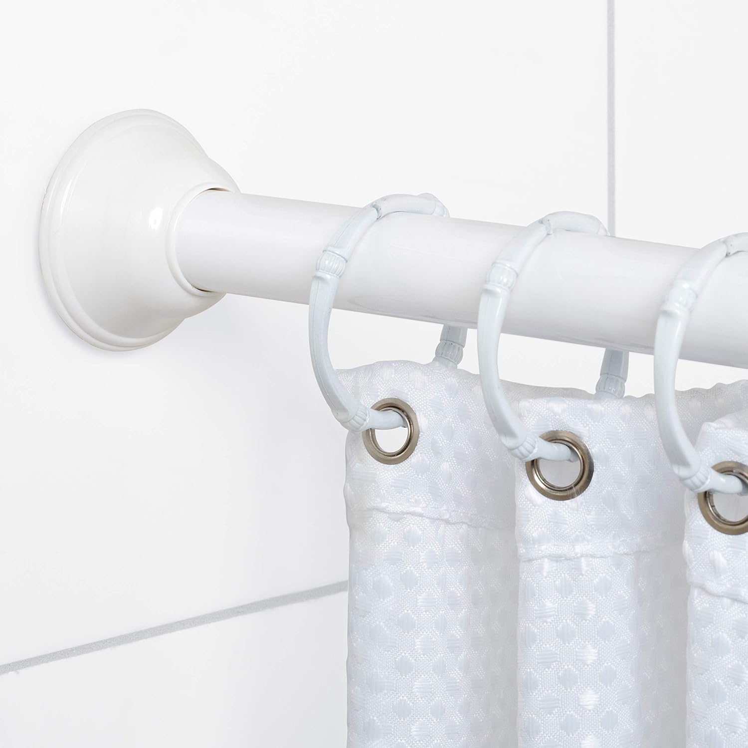Zenna Home Rust-Resistant Adjustable Decorative Tension Shower Rod, 44"-72", White