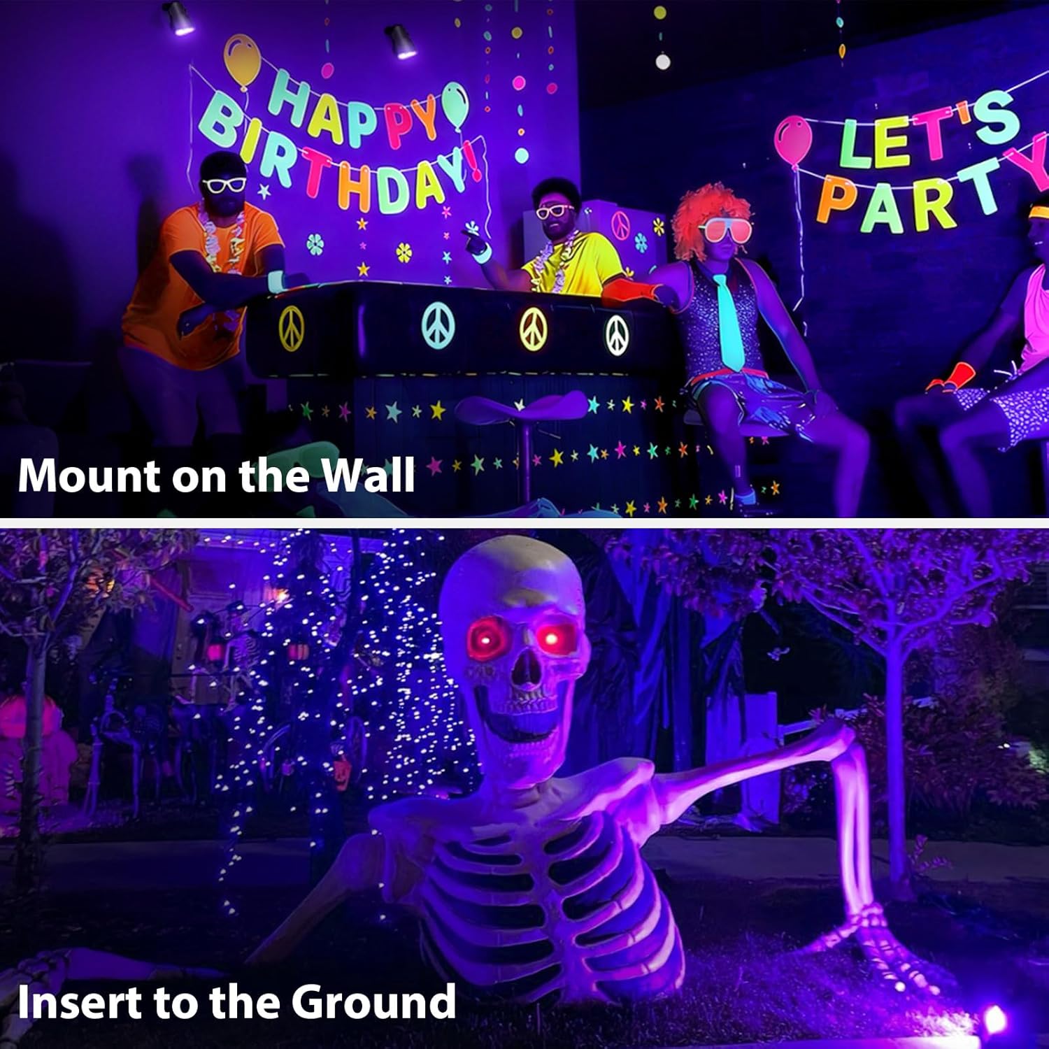 12W LED Black Light Outdoor UV Spotlight, IP65 Waterproof Blacklight Spot Lights, 385-400nm, Plug-in Landscape Lighting with US Plug for Glow Party Body Paint Fluorescent Poster Neon Decor (4 Pack)