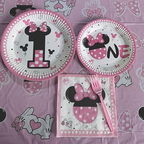 Miniatura 6 de LetDec Juego de vajilla de fiesta de primer cumpleaños para niñas, 60 piezas, un juego de vajilla para niñas, platos de papel, servilletas,