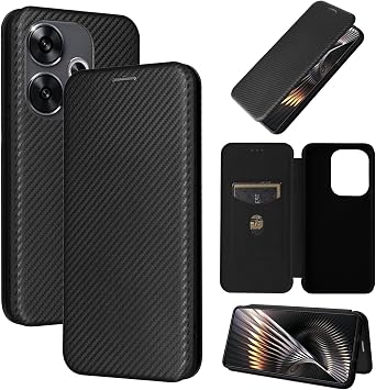 Xiaomi Redmi Turbo3 / POCO F6 Case, Notebook-type, Carbon Fiber Style, Made of PC, Thin, Wallet Type, Fingerprint, Clamshell, Stand Function, Smartphone Case, Mobile Phone Cover, Carbon Type, Shock