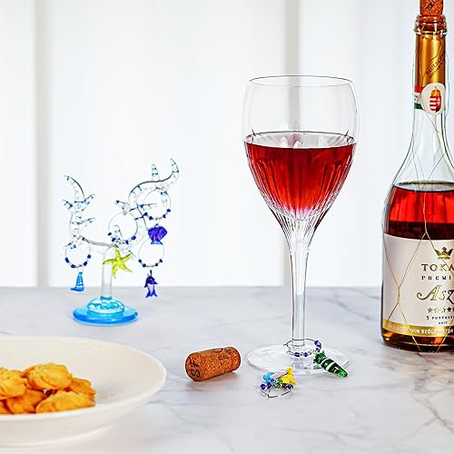 Miniatura 4 de HDCRYSTALGIFTS Árbol de coral de cristal de 5.5 pulgadas con adornos de vino  Juego de 6 fabricantes de copas de vino de vida marina para Navidad,