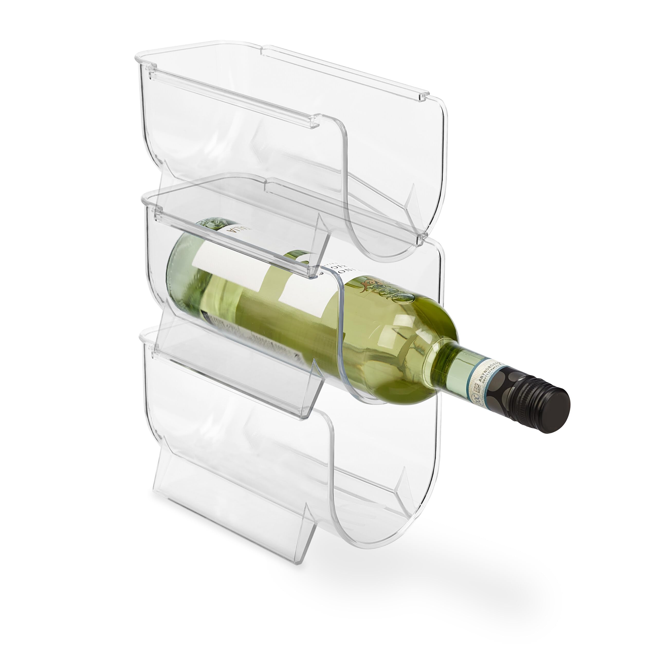 Relaxdays Fridge Bottle Organiser, Set of 3, Stackable, HxWxD: 10.5 x 11 x 20.5 cm, Transparent