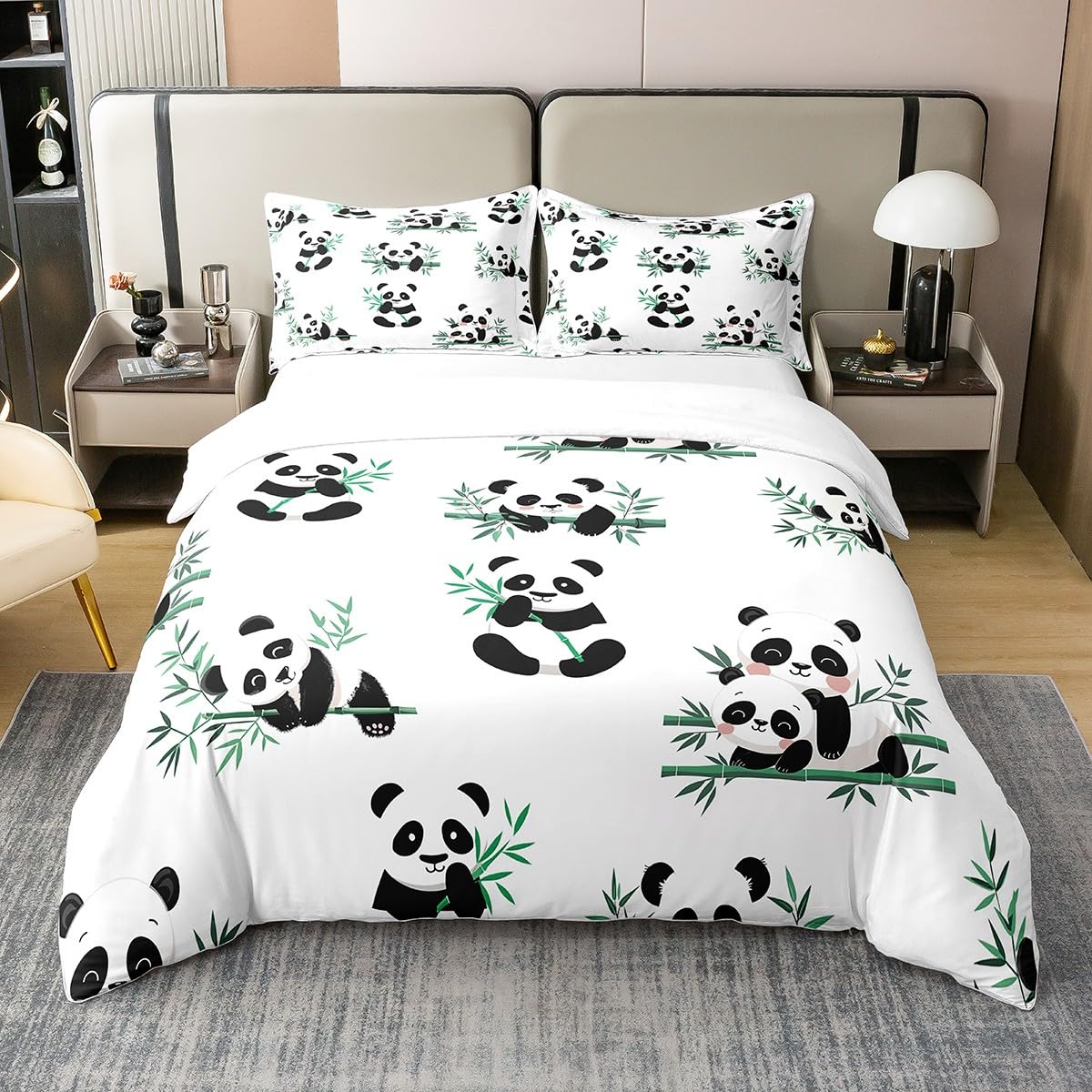 Netter Panda 100% Natürliche Baumwolle Bettwäsche Set Kawaii Cartoon Panda Bett Set für Jungen Mädchen Schöne Panda Druck Bettbezug Wilde Tier Thema Bettwäsche Abdeckung Dekor Die Ganze Saison 135x200