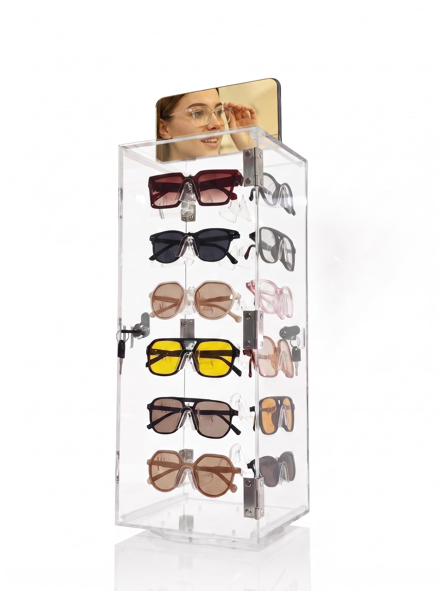 Cityjoy Lockable Sunglasses Organizer, Acrylic Sunglass Display Stand With Mirror, Rotating Sunglass Display Case, Glasses Holder Eyeglass Storage, Sunglasses Tower for 24 Pairs : Industrial & Scientific