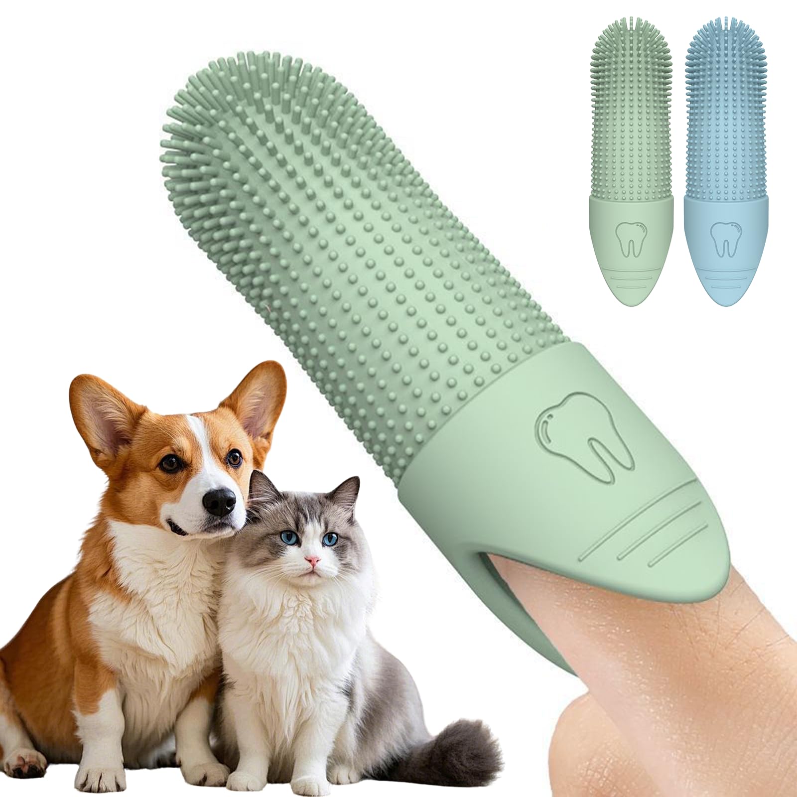 Dog & Cat Finger Toothbrush, 2 Pack 360° Soft Silicone Puppy Finger Tooth Brush, Removes Plaque Fresh Breath for Puppy & Kitten Tartar Removal Pets Teeth Cleaning Products