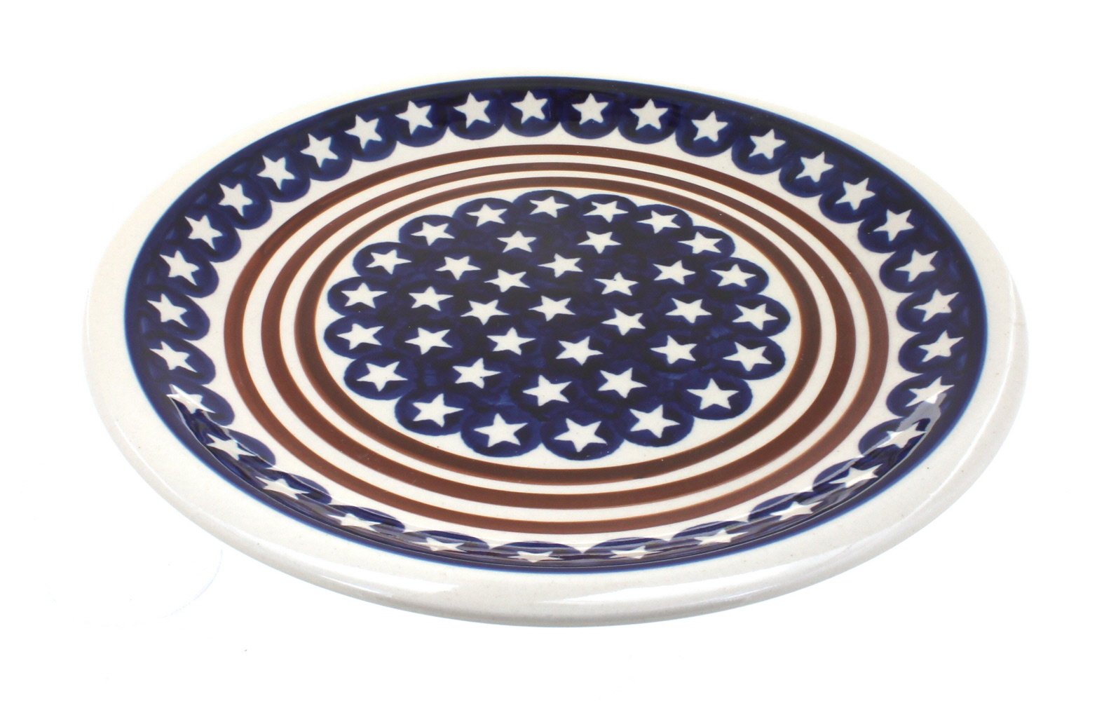 Blue Rose Polish Pottery - Blue Stars & Stripes Dinner Plate - 10.75" Diameter - Great for Everyday Dining, Casual Dining, or as Formal Dinnerware