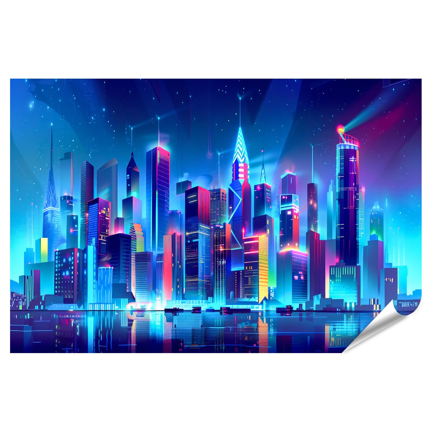 islandburner Poster XXL di alta qualità con immagine al neon di cyberpunk, paesaggio urbano