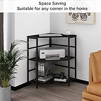 Vista 7 de VEDECASA Soporte de esquina para impresora con mesa, toma de corriente, puertos USB, estante de almacenamiento ajustable, soporte para torre de Negro