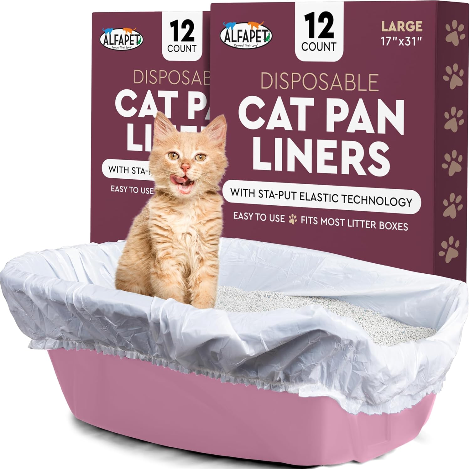 Alfapet Disposable Cat Litter Box Liners, 24-Count, For Medium and Large Litter Pans, With Sta-Put Technology