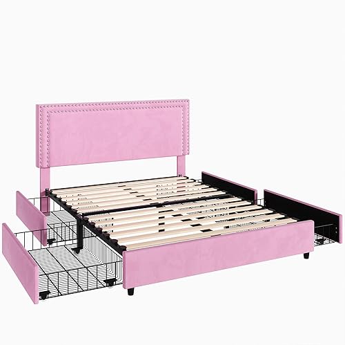 Miniatura 76 de VECELO Base de cama de tamaño matrimonial con cabecera tapizada ajustable, plataforma de listones de madera, diseño sin ruido, fácil montaje Negro