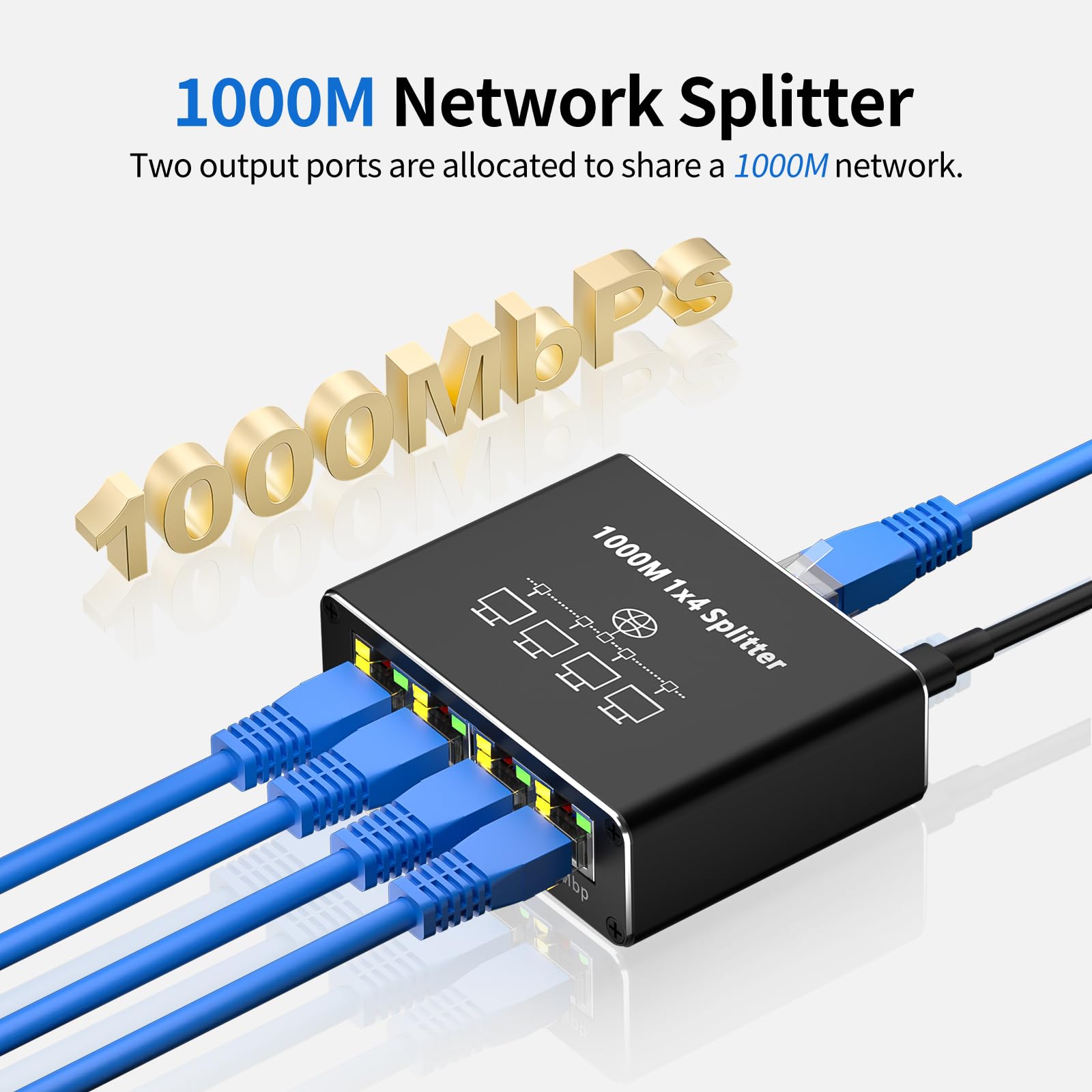 Switch RJ45 4 Ports 1000Mbps Switch Ethernet, Hub RJ45 Multiprise Ethernet 1 to 4 Splitter Avec USB-C câble et Chargeur pour Ordinateur,Hub, Network Switch, Routeur, Set-Top Box, Digital TV