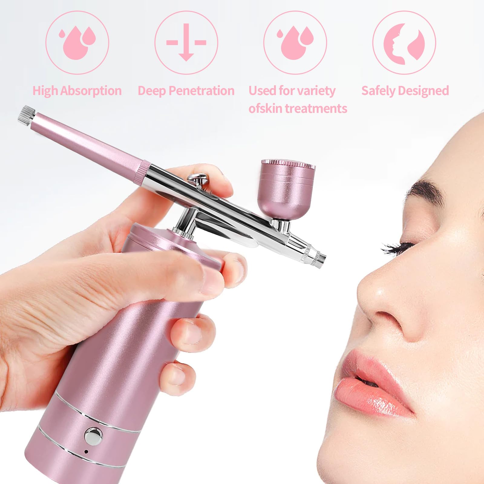 RoseFlower Airbrush met compressor, airbrush voor nagels, oplaadbaar, draadloos, professionele airbrush voor banketbakkerij, nail art, modelbouw, schilderset, airbrush, roze