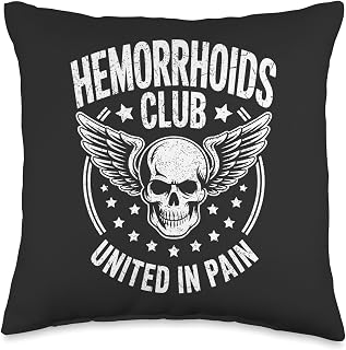 Hemorrhoids Club United In Pain Skull, Funny Hemorrhoid Throw Pillow