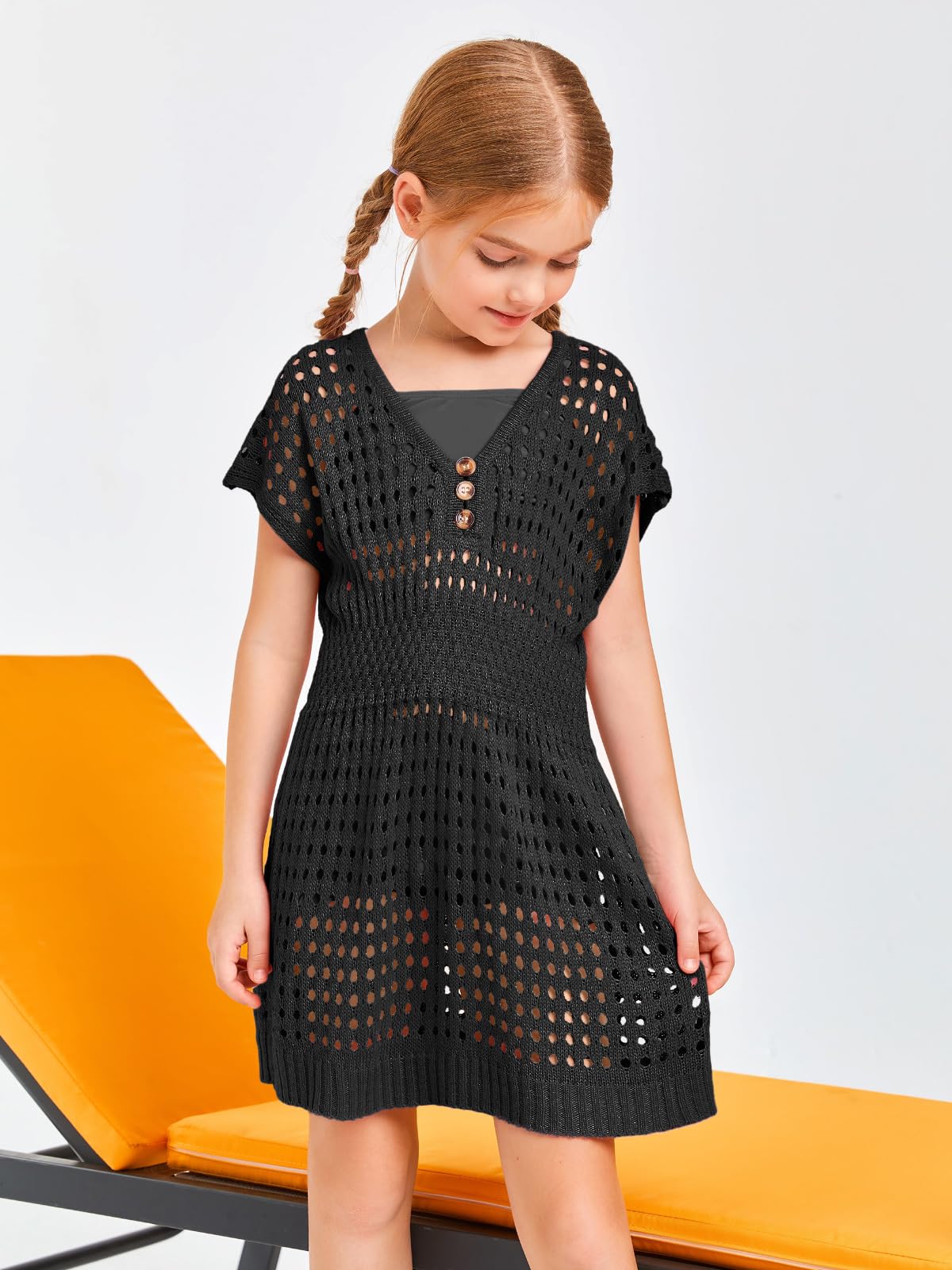 Haloumoning Robe de plage pour fille - Été - Bikini - Poncho - Manches courtes - Tricot - Mode