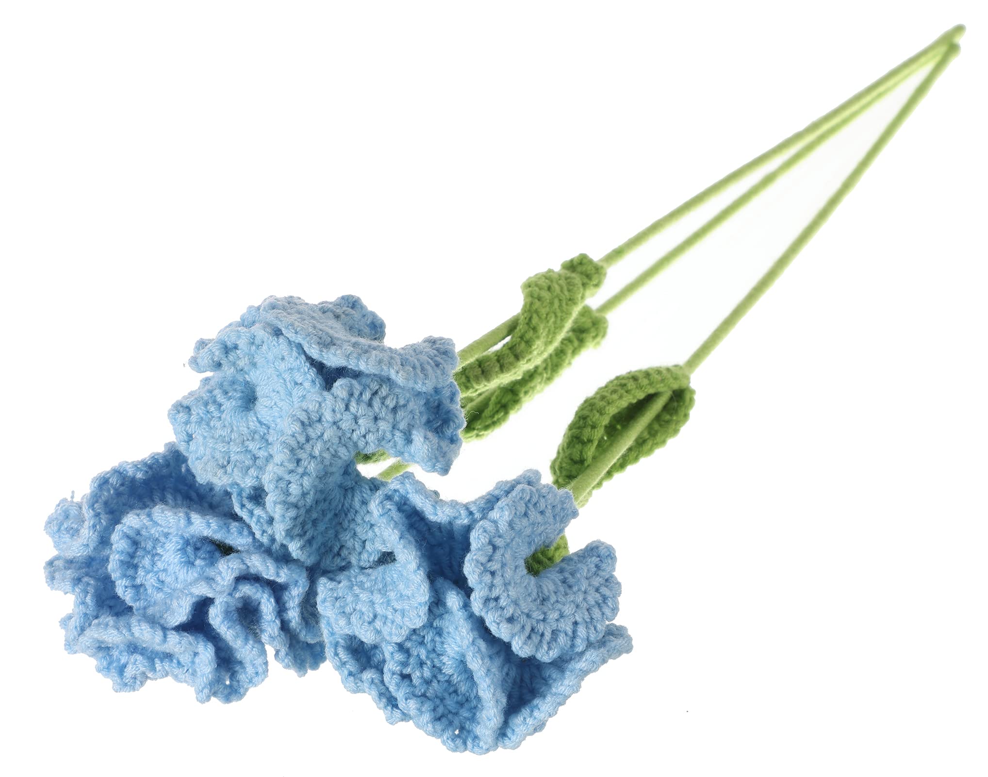 3PCS Knitted Artificial Carnation Fake Crochet Hand Woven Flowers with Stem for Home Wedding Party Office Tables Centerpieces Decoration, Blue