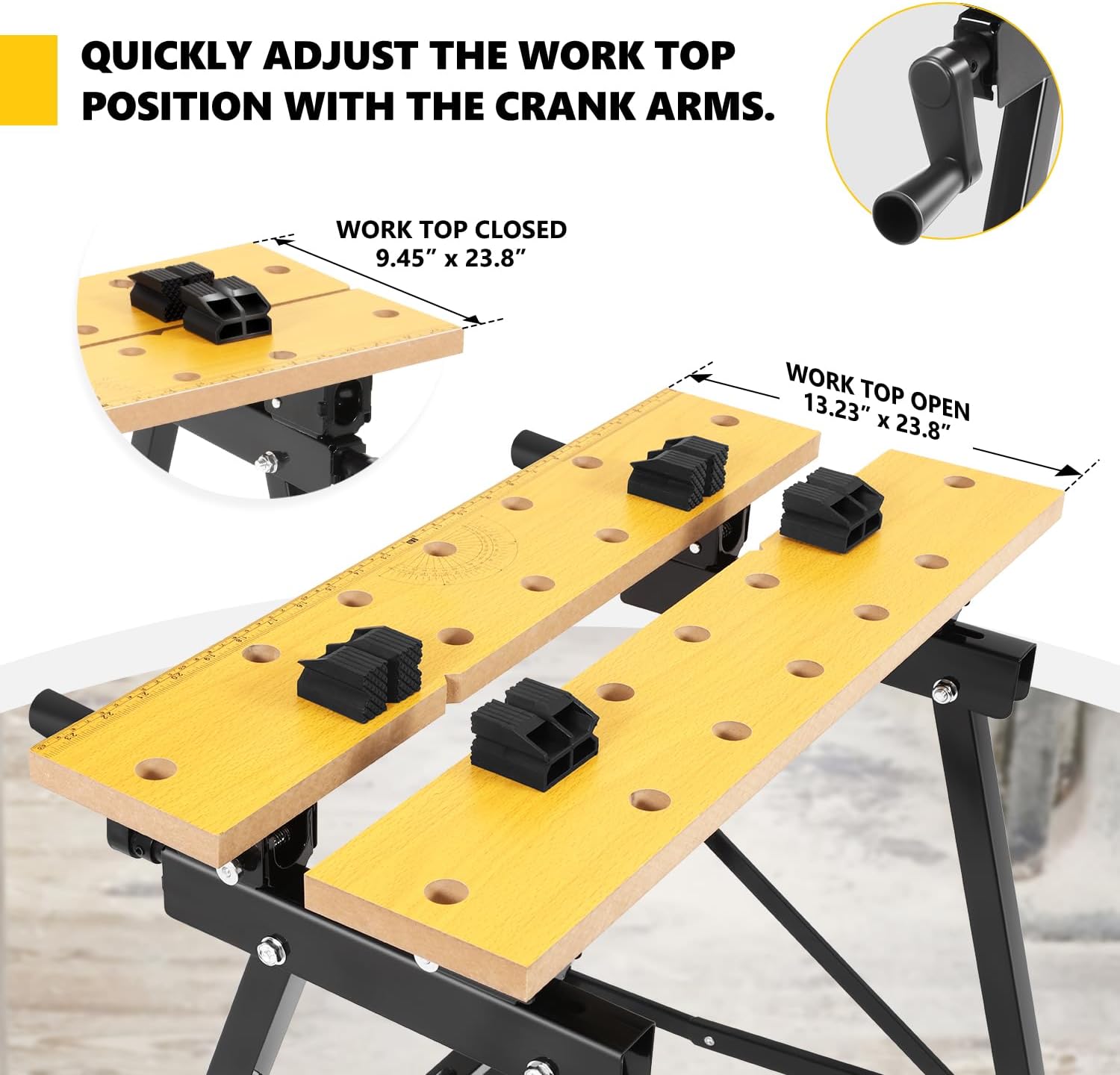 DNA Motoring Adjustable Workbench - Portable Foldable Multi-Purpose, with Measuring Ruler and Protractor - Ideal for Garage, Home, DIY, and Carpentry,TOOLS-00456