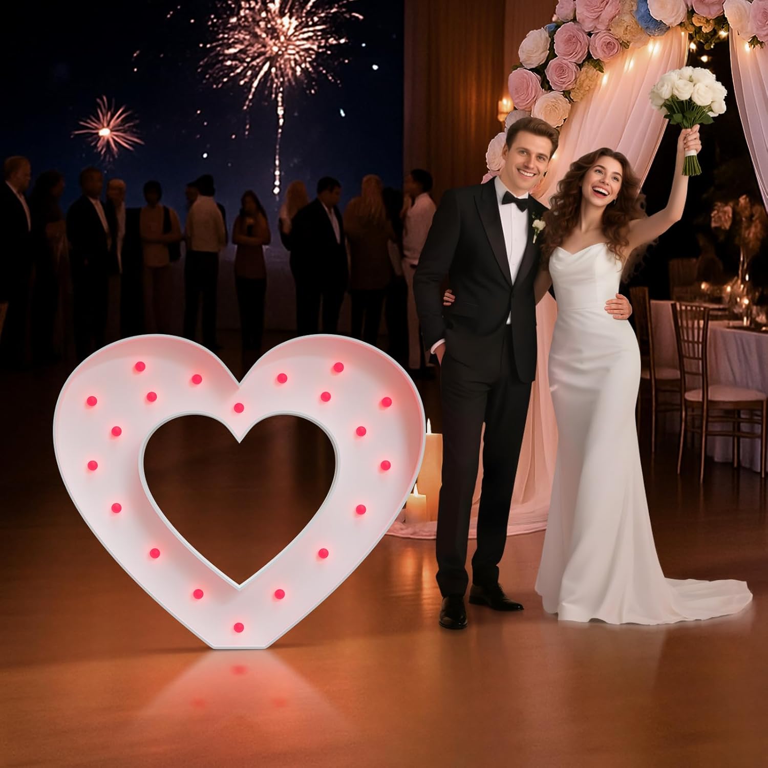 Mr and Mrs Sign, Mr & Mrs Sign Marquee Letters 2FT for Wedding Decor, Light up Letters 2FT for Wedding Engagement Anniversary Proposal Just Married Bride Party Decorations with 2000 Pcs Rose Petals