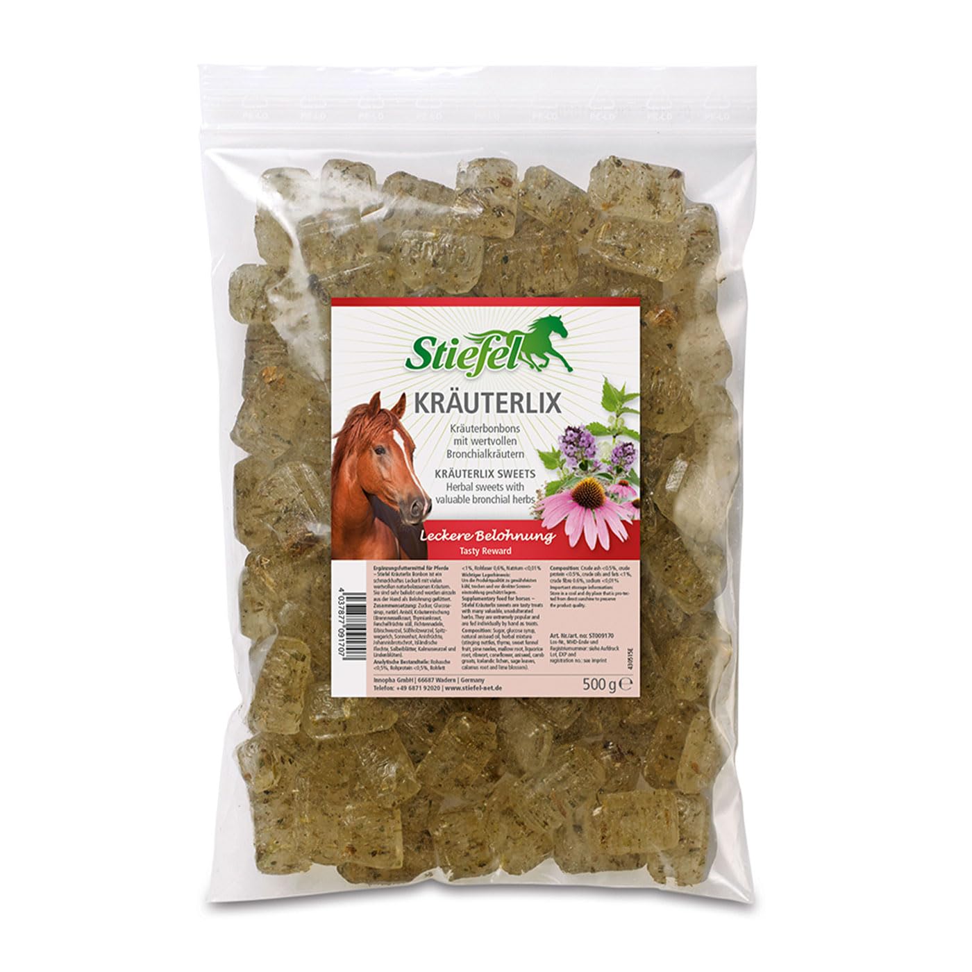 Set di mangimi per cavalli – Erbe tosse 1 kg + caramelle alle erbe 500 g + ciotola per mangime, cucchiaio dosatore e spazzola per cavalli – erbe naturali per vie respiratorie e ricompensa