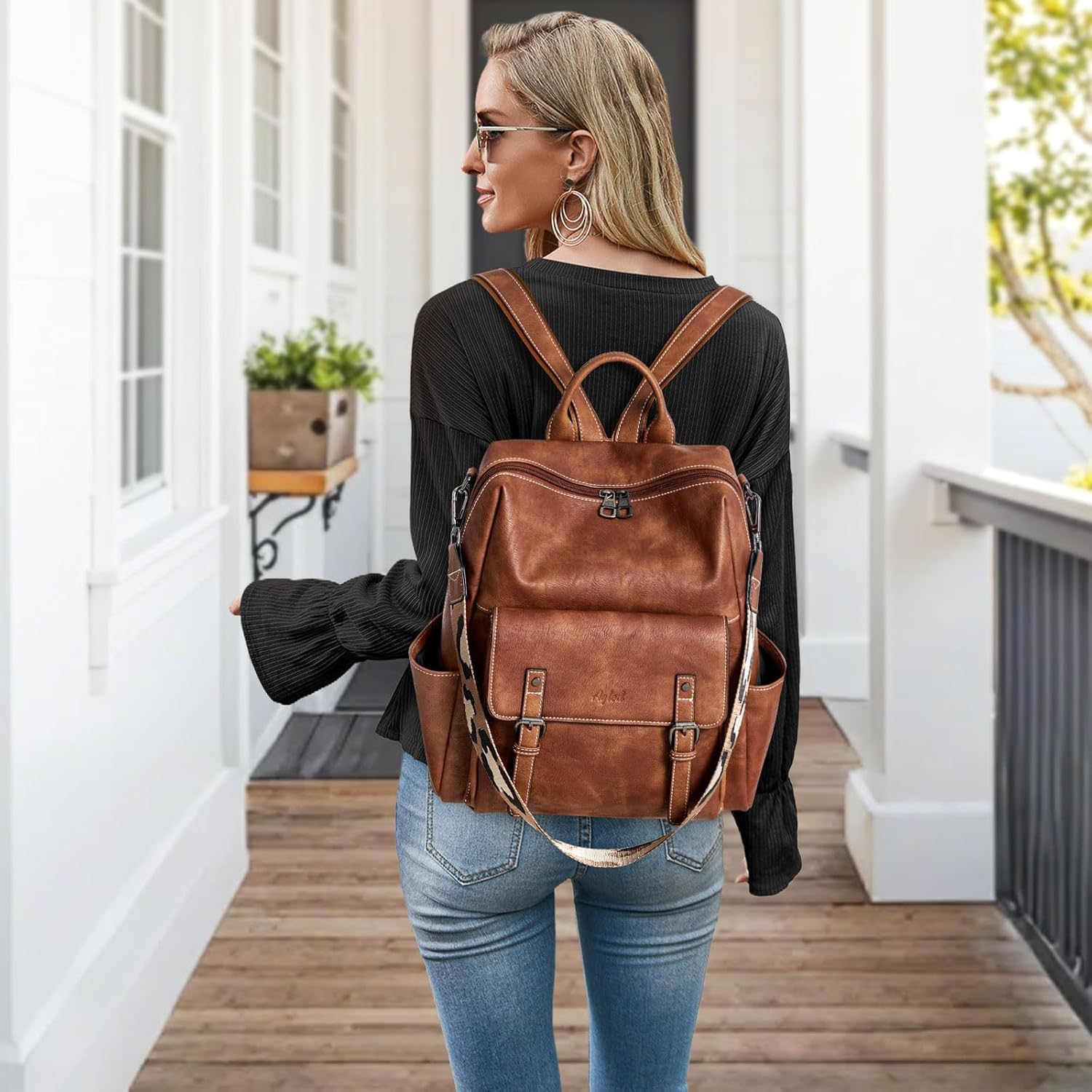 Backpack Purse for Women PU Leather Back Packs Designer Ladies Shoulder Bag Fashion Faux Work Travel Handbags - Image 6