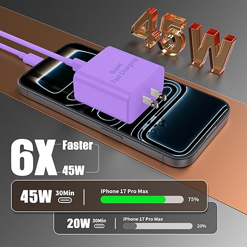 Miniatura 3 de Cargador para iPhone 17 16 Pro Max de Carga Rápida, Cargadores USB C Super Rápidos de 45W para iPhone 17(6FT+6FT+10FT) Cables de Carga Tipo C con