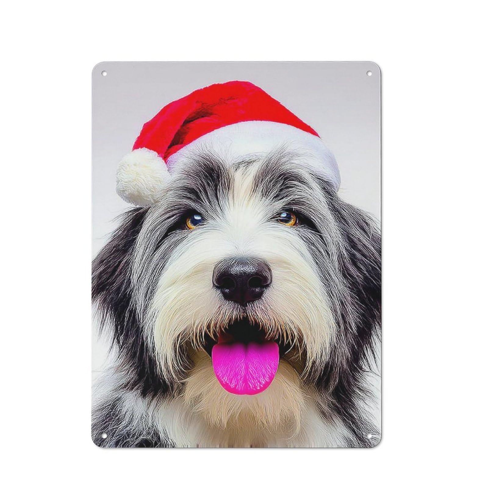 Junmoney Christmas Pup With Santa Hat Tin Wall Plaque 40X30cm With For Bar Or Restaurant, Suited To Restaurant Interior Fans