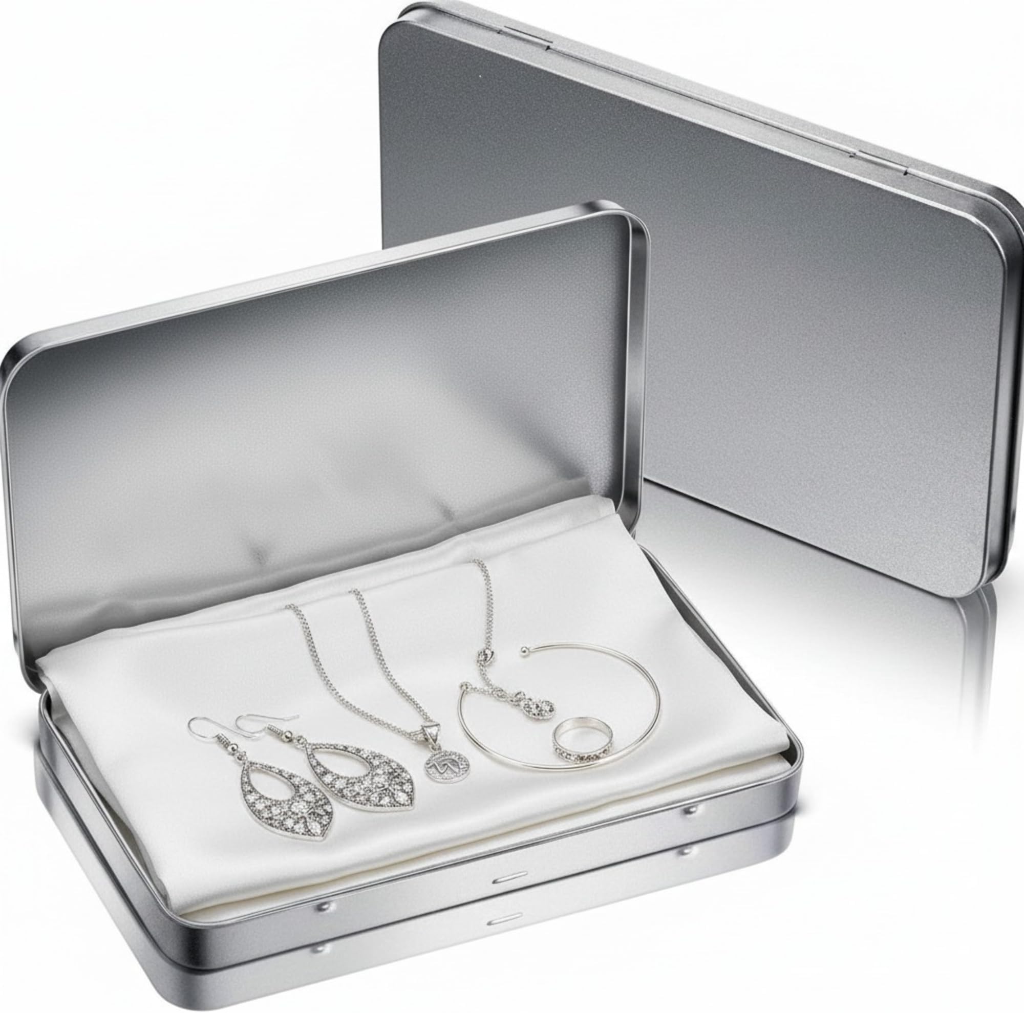 Geiserailie 2 Pack Rectangular Metal Tin Box with Lid Metal Hinged Lid Tin Empty Box Container Storage for Watercolor Jewelry Pen Eraser Pill Candy Craft Organize 7.0 x 4.2 x 0.6'' (Sliver)