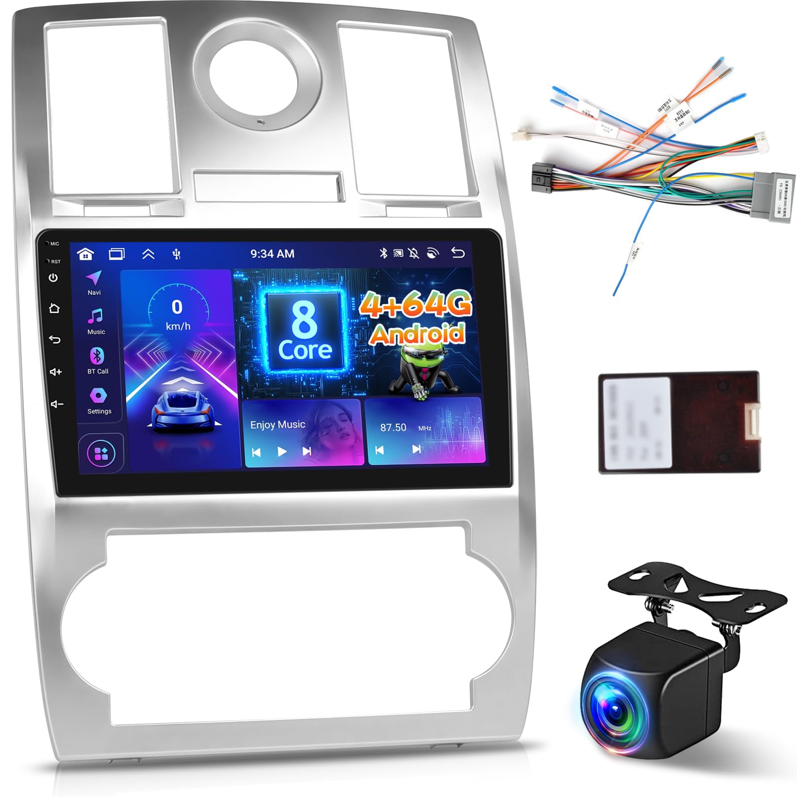 [8-Core 4+64G] Android Car Stereo for Chrysler 300 300C 2004-2011, 9 inch IPS Touchscreen Chrysler Radio - Wireless Carplay and Android Auto, 5G/WiFi,