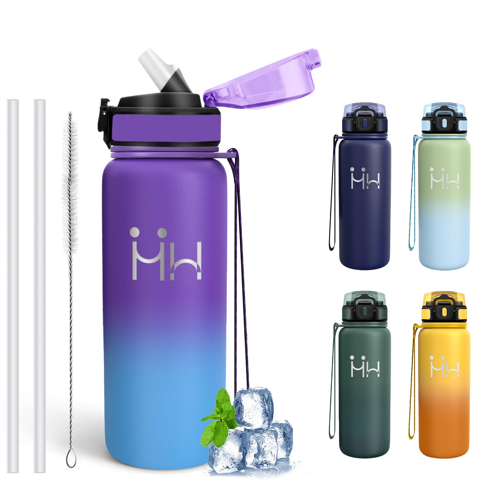 Mujigaga Thermal Water Bottle - 0.75L - Water Bottle with Straw, BPA Free, Thermal Bottle, Leak-Free, Thermal Bottles, 18/8 Stainless Steel, Water Bottles for Camping, School, Office, Travel