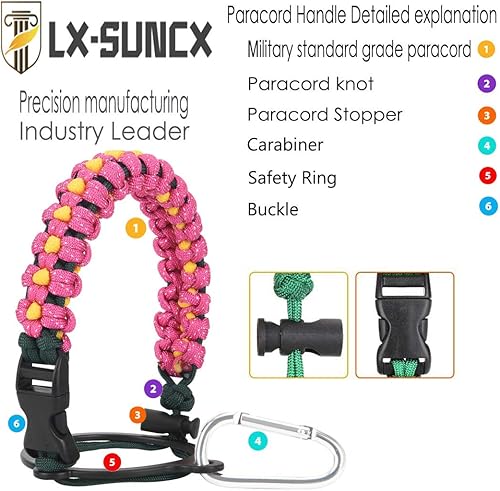 Miniatura 6 de LX-SUNCX - Mango de cuerda paracord para botella de agua Hydro Flask, se adapta a botellas de boca ancha (12oz-40oz), resistente portabotella con