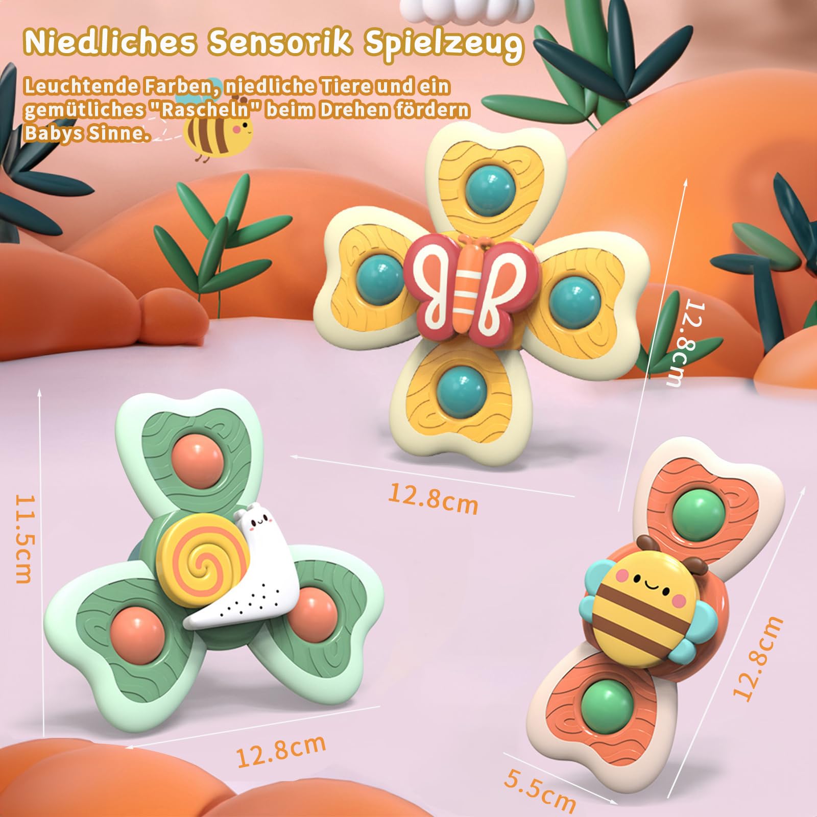 Spinner Bébé Ventouse, Jouets de Bain Bébé sans BPA Baby Spinner Toy Imperméable Jouet de Bain Bébé Jouet Ventouse Chaise Haute Enfant Voiture Piscine Jeux Sensoriel Bebe Filles Garçons